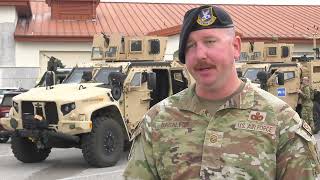 US Air Force Security Forces Cops Lead Air Base and Boeing C17 as Protection Exercise using JLTV [upl. by Ytram802]