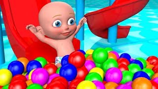 Learn Colors as the Dancing Baby slides down a Magic 3D slide to a ball pit filled by the fun truck [upl. by Fogel]