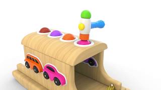 Learn Colors with Toy Cars and Color Balls Wooden Hammer Toys  Pinky and Panda [upl. by Russi]