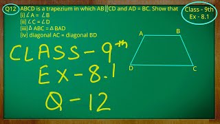 Class  9th Maths  Quadrilaterals  Ex 81 Q no 12 solved ncert cbse [upl. by Solon]