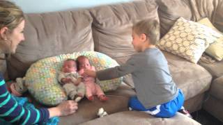 Brother meets triplet siblings for the first time 2 in the video 3rd came home two days later [upl. by Bartram]