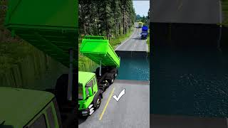 Dump truck vs huge water pit 19  carsvswaterpit doubleflatbedtrailertruckvsspeedbumps [upl. by Corsiglia]