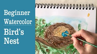 Beginner Watercolor Birds Nest Painting Lesson [upl. by Boony]