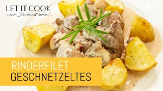 Rinderfiletgeschnetzeltes in Cognacrahm und RosmarinKartoffeln [upl. by Steel]