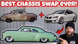 BEST CHASSIS SWAP EVER PONTIAC GTO G8 60 LS 1950 CHEVY CHOPPED BUDGET BUILD [upl. by Immanuel24]