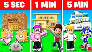 5 SECONDS vs 1 MINUTE vs 5 MINUTES BUILDING CHALLENGE In MINECRAFT LANKYBOX PAW PATROL SONIC [upl. by Agnella]