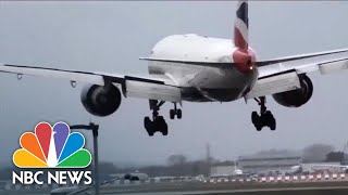 Watch Storm Ciara Winds Force Plane To Abort Landing At London Airport  NBC News [upl. by Tchao]