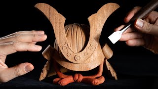 Woodcarving SAMURAI helmet Japanese woodworking Woodart [upl. by Emearg]