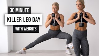 30 MIN KILLER LOWER BODY HIIT Workout  With Weights No Repeat Leg Day Home Workout [upl. by Aritak]