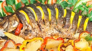 Рыба фаршированная овощами с картофелем запеченная в духовке 🐟 рецепт рыбы в пост [upl. by Dulci846]