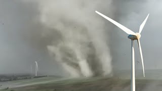 INCREDIBLE TORNADO VS WIND TURBINE DRONE FOOTAGE [upl. by Ahseinod]