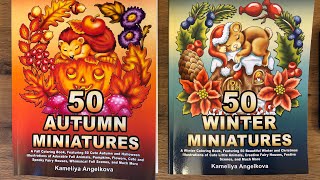 50 AUTUMN MINIATURES amp 50 WINTER MINIATURES  COLOURING BOOK FLIP THROUGH UNCOLOURED MOSTLY [upl. by Dnyletak]