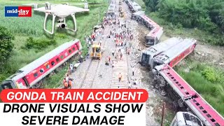 Gonda Train Accident Scary Drone Visuals Show Extreme Damage At The Accident Spot [upl. by Nonnek]