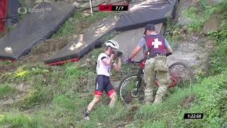 Anton Cooper crash MontSainteAnne UCI XCO World cup [upl. by Hephzipa316]