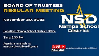 NSD Regular Board of Trustees Meeting Monday November 20 2023 [upl. by Iyre106]