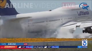 Wild video shows 747s rough touchandgo at LAX [upl. by Berlyn]