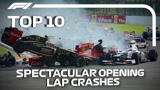 Top 10 Spectacular Opening Lap Crashes in F1 [upl. by Jedd158]