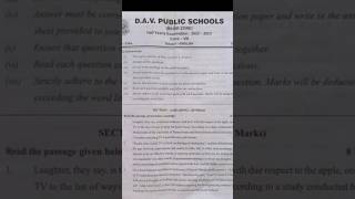 DAV class 8 English Halfyearly exam Question paper 202223 [upl. by Peppie]