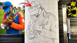 Rohit Sharma drawing with T20 Champions trophy 🏆🇮🇳 How to draw Rohit Sharma Outline Tutorial [upl. by Doxia90]