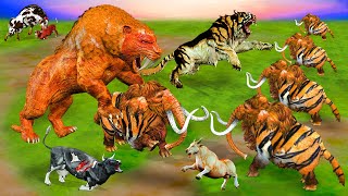 10 Tiger Mammoth vs 10 Saber Tooth Tiger vs Monster Lion Cow Cartoon Saved By Woolly Mammoth Elephan [upl. by Dnomsed]