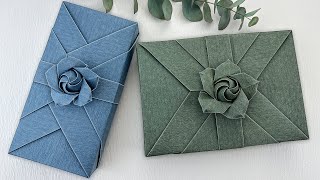 Gift Wrapping Ideas  禮物包裝長方形  摺紙玫瑰花教學（Step By Step） [upl. by Aseneg855]