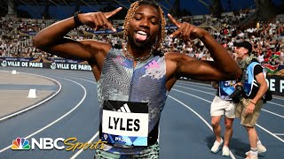 Noah Lyles conquers Olympic Champion Jacobs in epic Paris 100m clash  NBC Sports [upl. by Dyche284]