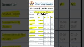 RTU BTech I Sem Academic Calendar for odd Semester Session 202425 shortsfeed [upl. by Lorenza]