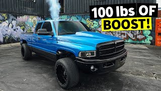 1800ftlbs of torque  100 PSI of BOOST Cummins Turbo Diesel Dodge Ram [upl. by Aseret]