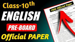 Pre Board English Paper  CBSE Pre Board Exam  Class 10 English Pre Board Paper [upl. by Jamill]