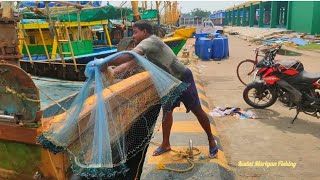 Traditional Fisherman Catching Small Trevally fish In Net fishing reels [upl. by Eiralam]