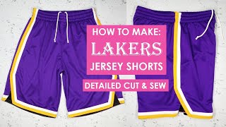 HOW TO MAKE LAKERS INSPIRED DESIGN JERSEY SHORTS  DEATILED CUT AND SEW by Elvira Castulo [upl. by Etem]