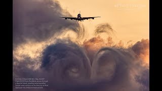 Awesome view of a Emirates Airbus A380 creating huge wake vortices in clouds at Sunset [upl. by Cele2]