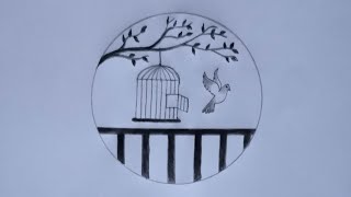 Bird freedom drawing  How to draw bird got freedom from the cage  Independence day drawing [upl. by Aleik]