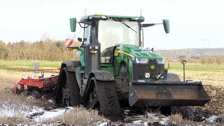 John Deere 8RX 410 clearing out Muddy Potholes with Väderstad Cultus HD425 [upl. by Lat917]