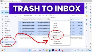 How to Move Trash Mail to Inbox in Gmail  Restore Deleted Emails in Gmail [upl. by Girard398]