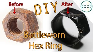 Making a Battleworn Ring out of a Free Rusty Hex Nut Upcycling [upl. by Taro]