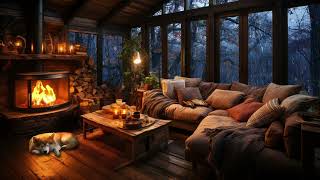 Rainy Autumn Day with Crackling Fireplace in a Cozy Hut Ambience  Relax Sleep or Study [upl. by Aicsila]