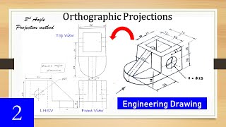 Ex 2 Orthographic Projection 3rd Angle method FV TV amp LHSV [upl. by Maibach]