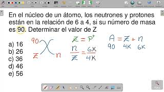 En el núcleo de un átomo los neutrones y protones están en la relación de 6 a 4 si su masa es 90 [upl. by Emelun63]