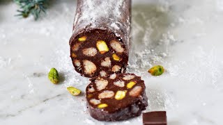 Chocolate Salami Recipe Easy Vegan NoBake Dessert [upl. by Fran]