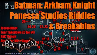 Batman Arkham Knight Panessa Studios Riddler Trophies  Riddles  Breakables HD60 [upl. by Berg459]