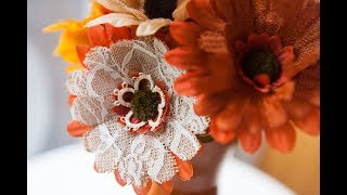 Needle Tatting  Lace  Burlap Embellished Flower Tutorial by RustiKate part one [upl. by Enilram]