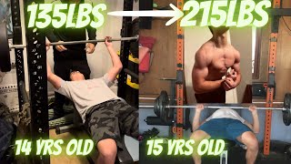 BENCH PRESS TRANSFORMATION 135lbs  215lbs 14 YEARS OLD  15 YEARS OLD [upl. by Felipa]