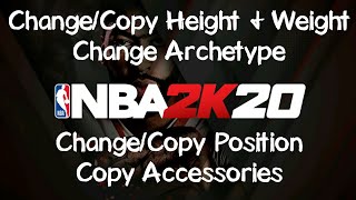 Copy Accessories  Change Player Position Archetype Height amp Weight NBA 2k20 v89 v90 [upl. by Enahs]