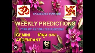 WEEKLY PREDICTION 28th OCT 2024 to 3rd NOV 2024 GEMINI ASCENDANT मिथुन लगन Astrologer Annil Verma [upl. by Mickie]