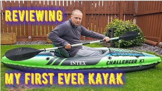 REVIEWING MY FIRST EVER KAYAK  INTEX CHALLENGER K1 KAYAK  one man kayaking [upl. by Masson]