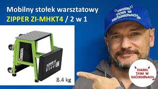 Mobilny stołek warsztatowy ZIPPER ZIMHKT4  taboret na kółkach z półką oraz stopień 2 w 1 do 136kg [upl. by Zebulen]