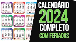 CALENDÁRIO 2024 COMPLETO COM FERIADOS NACIONAIS E LUAS DE 2024 [upl. by Elimay98]