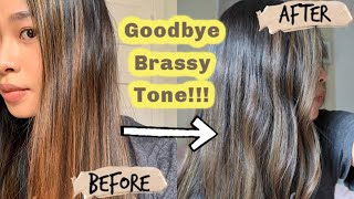 HOW I TONE MY BRASSY HAIR AT HOME  DARK BRUNETTE BALAYAGE [upl. by Ian675]