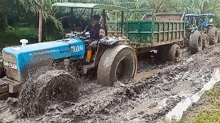 Italian Tractors Stuck in mud pull out by Another Tractors and Komatsu Excavator [upl. by Melton470]